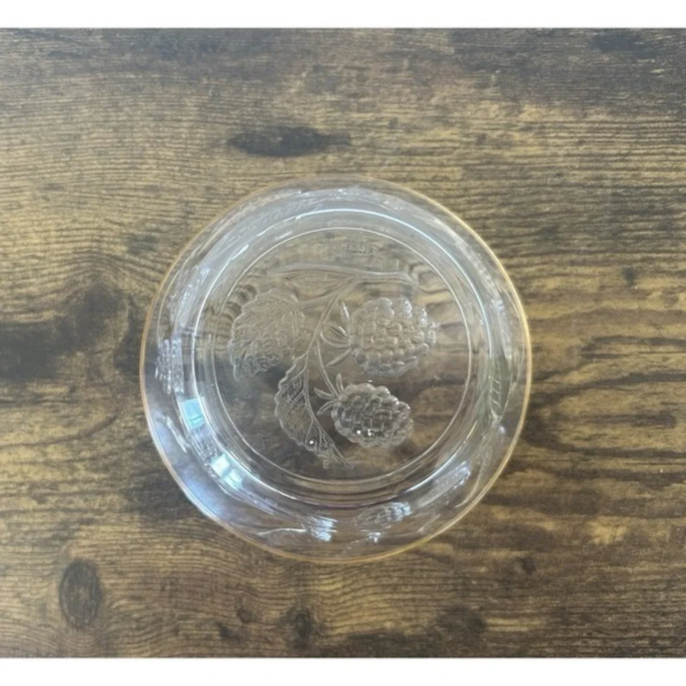 Vintage France Arcoroc Vine & Berry Clear Glass‎ Nut Bowl Gold Lid Trim